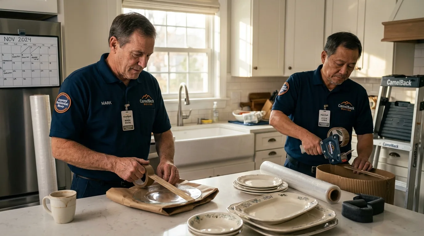 Professional crew packing kitchen dishware in Moundridge, KS